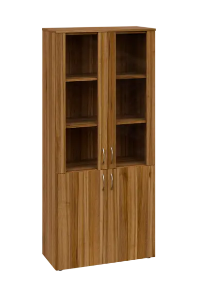 CLE 5 - 8VS skříň léková, 4-dveřová, sklo čiré v liště, výsuvná deska, 2x zámek, 1800x800x400, ořech světlý